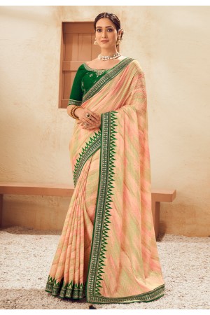 Chinon Saree with blouse in Pink colour 308