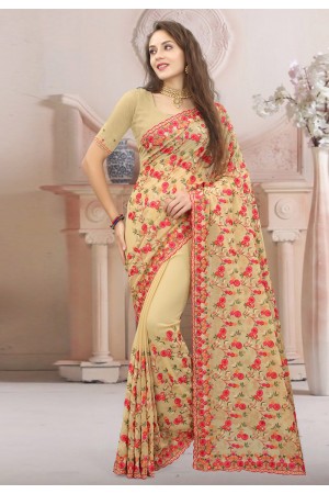 Georgette Saree with blouse in Beige colour 1303