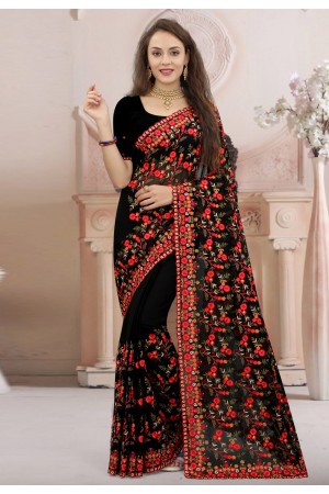 Georgette Saree with blouse in Black colour 1301