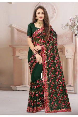 Georgette Saree with blouse in Green colour 1307