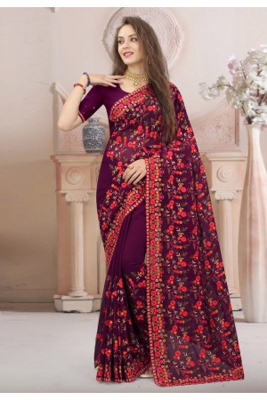 Georgette Saree with blouse in Purple colour 1305