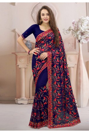 Georgette embroidered Saree in Blue colour 1304
