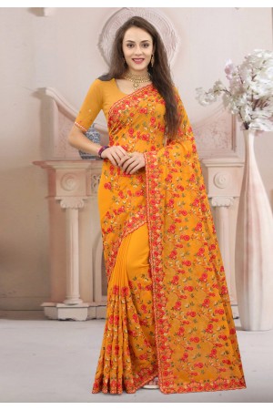 Georgette embroidered Saree in Orange colour 1308