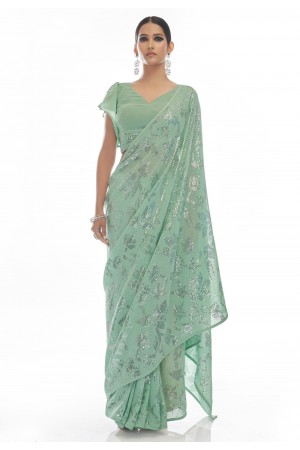 Georgette sequence Saree in Sea green colour 21004