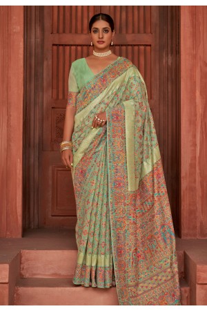 Green silk Saree with blouse in Pista colour 3275A