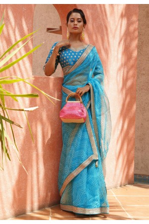 Organza Saree with blouse in Sky blue colour 3287E