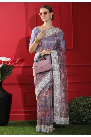 Organza printed Saree in Light purple colour 10923