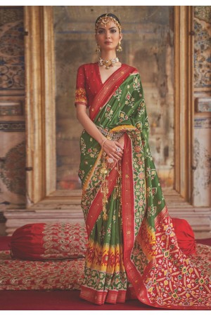 Patola silk Saree in Green colour 458E
