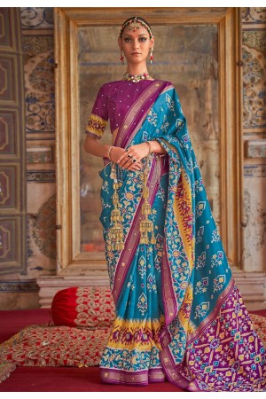 Patola silk Saree in Sky blue colour 458G