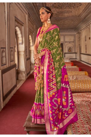 Patola silk Saree with blouse in Green colour 415