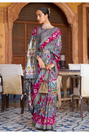 Patola silk Saree with blouse in Grey colour 348H