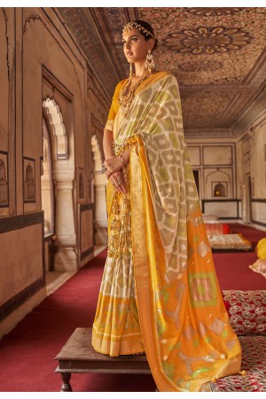 Patola silk Saree with blouse in Mustard colour 417