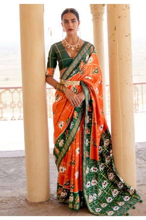 Patola silk Saree with blouse in Orange colour 350J