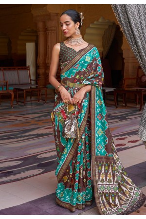 Patola silk Saree with blouse in Sea green colour 348F