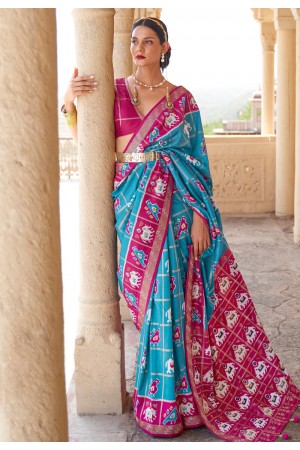 Patola silk Saree with blouse in Sky blue colour 350B