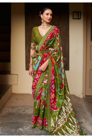 Patola silk print Saree in Green colour 348G