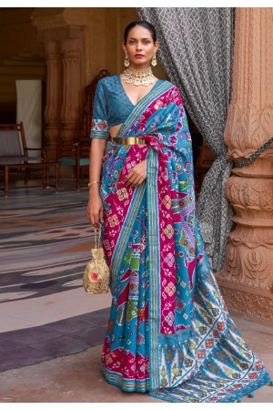 Patola silk print Saree in Sky blue colour 348C