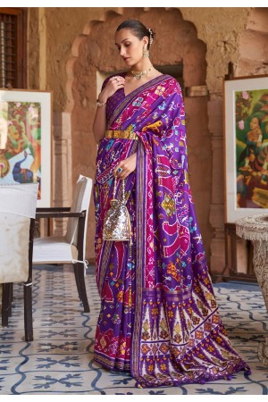 Patola silk print Saree in Violet colour 348I