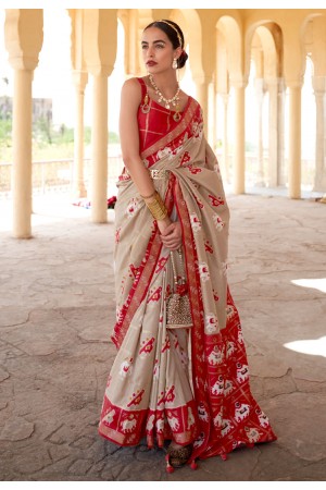 Patola silk printed Saree in Beige colour 350C