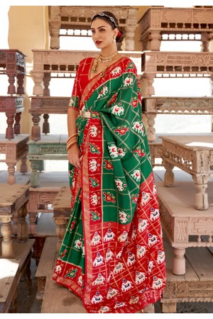 Patola silk printed Saree in Green colour 350G