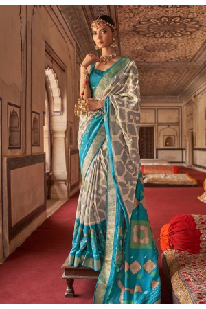 Patola silk printed Saree in Grey colour 418