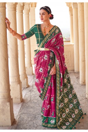 Patola silk printed Saree in Magenta colour 350A