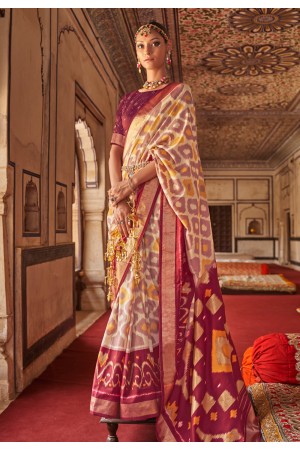 Patola silk printed Saree in Maroon colour 420