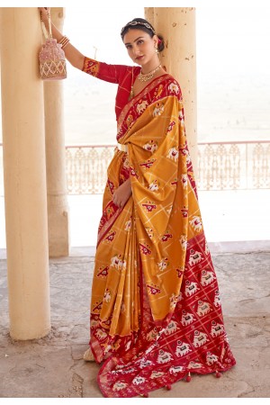 Patola silk printed Saree in Mustard colour 350I