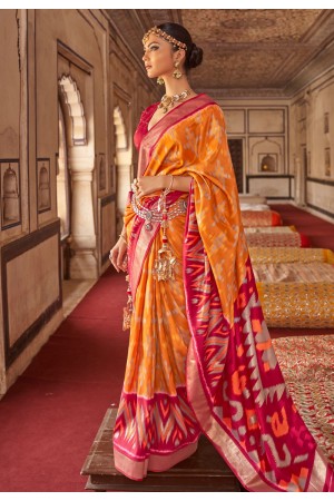 Patola silk printed Saree in Orange colour 414