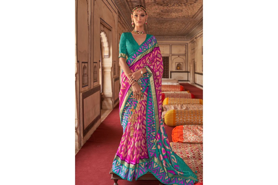 Purple Blue multi Figures Patola Saree main image 1