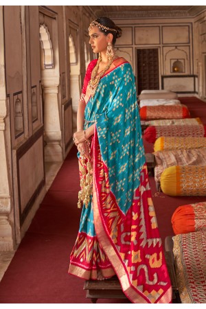 Patola silk printed Saree in Sky blue colour 416