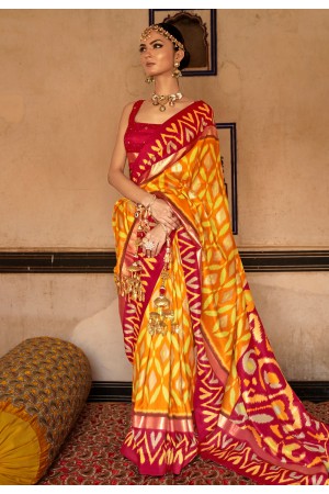 Patola silk printed Saree in Yellow colour 412