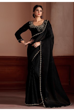 Satin silk Saree with blouse in Black colour 427A