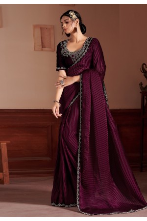 Satin silk Saree with blouse in Purple colour 427E