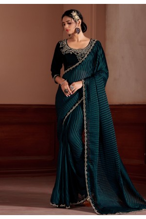 Satin silk Saree with blouse in Teal colour 427C