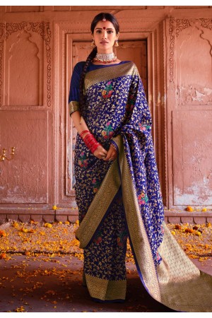 Silk Saree with blouse in Blue colour 18002