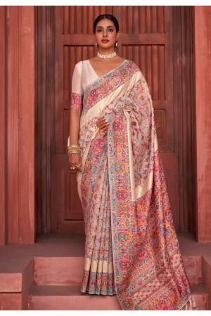 Silk Saree with blouse in Cream colour 3275E