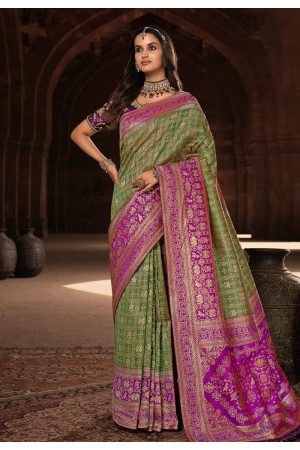 Silk Saree with blouse in Green colour 10167