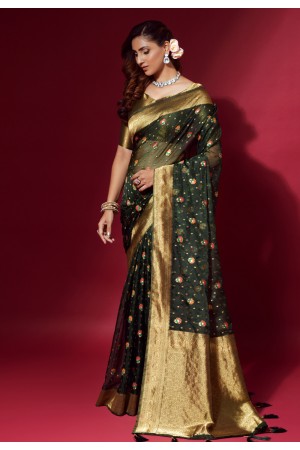 Silk Saree with blouse in Green colour 25003