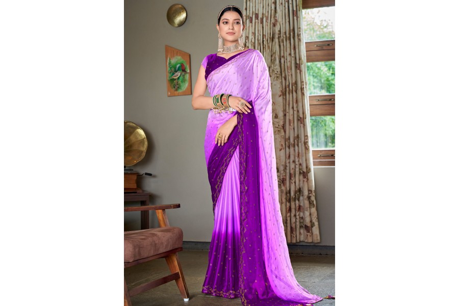 Purple Semi Silk Saree with Hand Work blouse combo main image 1