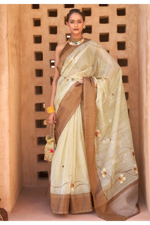 Silk Saree with blouse in Light yellow colour 399