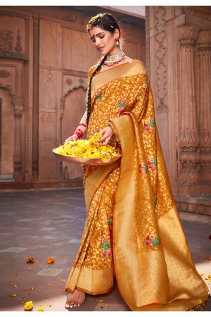 Silk Saree with blouse in Mustard colour 18001