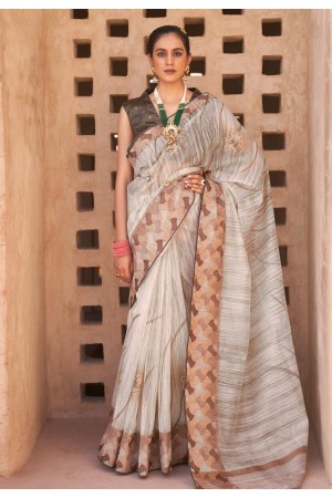 Silk Saree with blouse in Off white colour 401