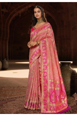 Silk Saree with blouse in Pink colour 10177