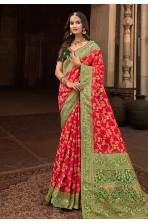 Silk Saree with blouse in Red colour 10178