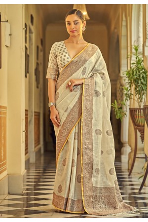 Tissue silk Saree with blouse in Beige colour 31005