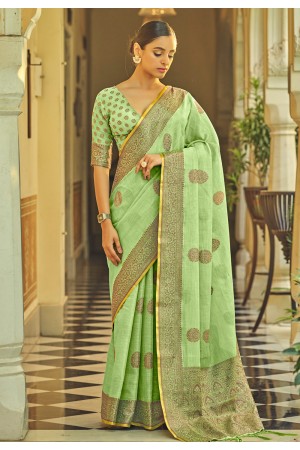 Tissue silk Saree with blouse in Light green colour 31001