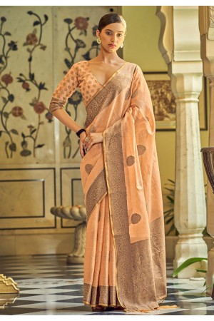 Tissue silk Saree with blouse in Peach colour 31002