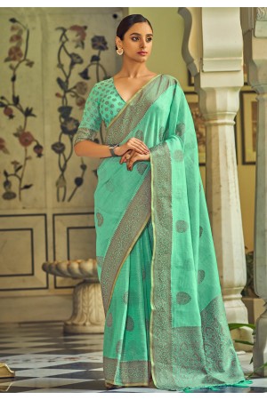 Tissue silk Saree with blouse in Sea green colour 31003
