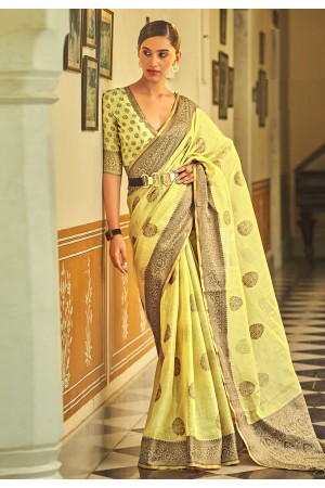 Tissue silk Saree with blouse in Yellow colour 31006